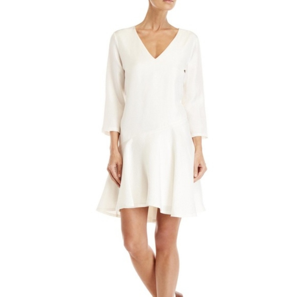 NWT Club Monaco White Silk Ruffle Dress